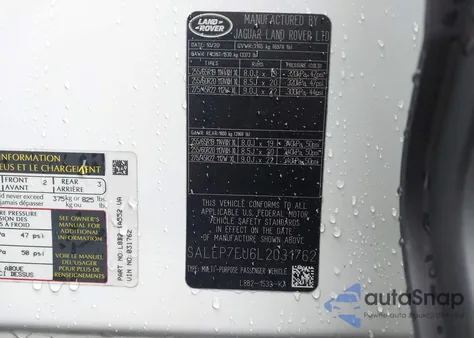 2020 Land Rover Defender 110 Se z USA, uszkodzony, nr VIN SALEP7EU6L2031762